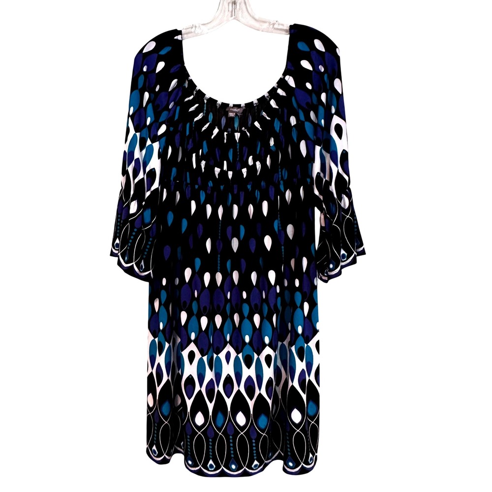 Muse Scoop Neck‎ Geometric Dress Women's 10 Black Blue Career Boho Feminine Y2K - Picture 4 of 12